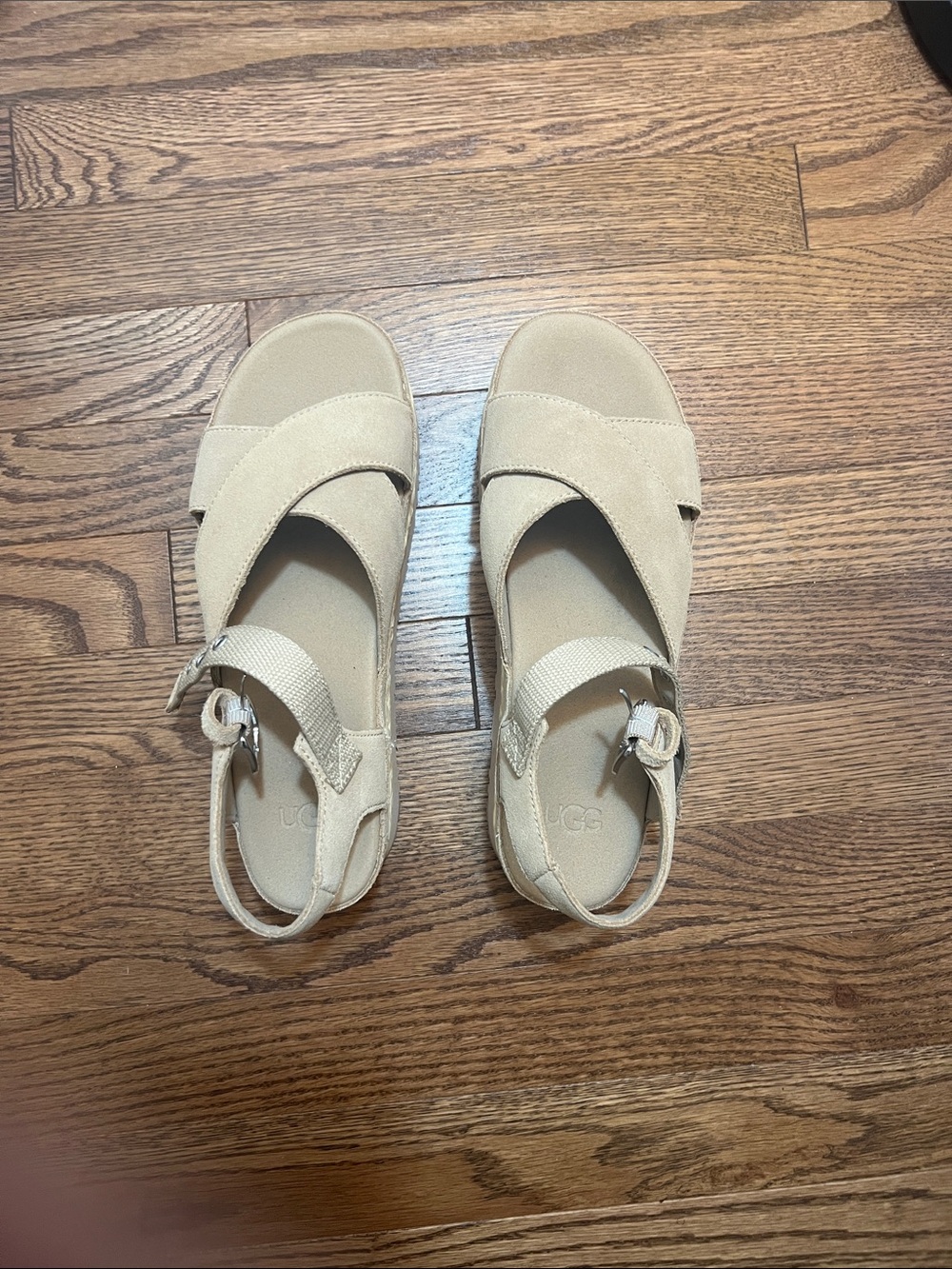 UGG Aubrey Tan Suede Platform Espadrille Sandals with Braided Midsole. - Picture 2 of 8